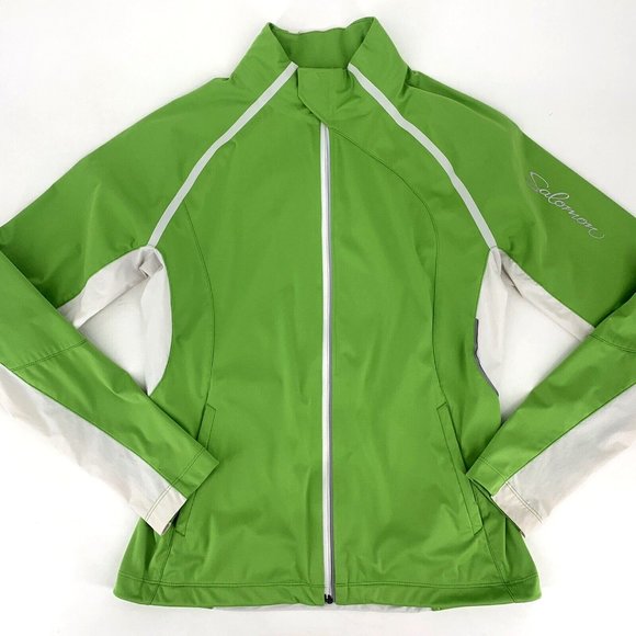 Salomon Women’s Clima Windstopper Running Hiking Light Shell Jacket Medium Green - Picture 2 of 9